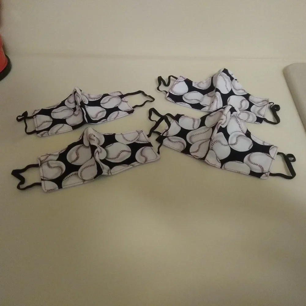 Set of 4 Baseball Patterned Cloth Facial Masks for Kids